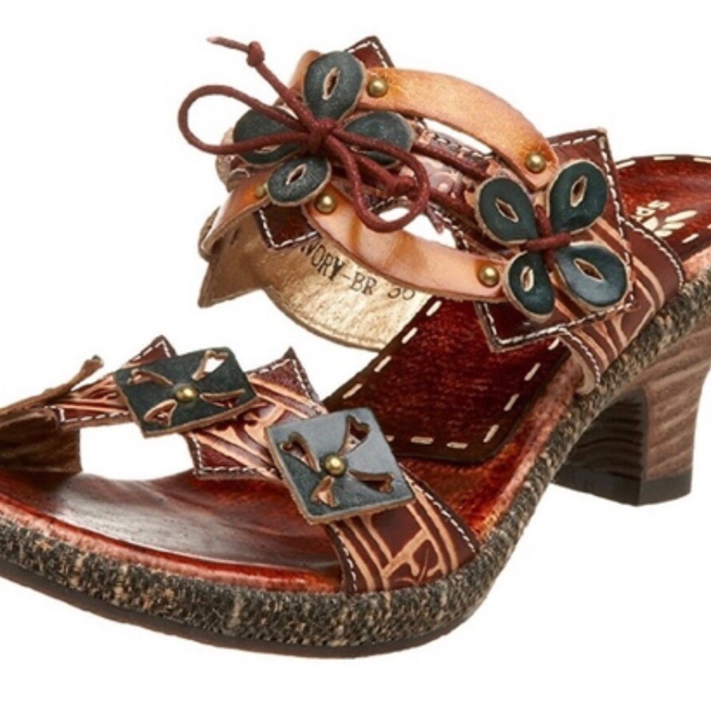Spring Step Savory Leather Heeled Slide Sandals Women's 8.5 / EU40 Kitten Heel.